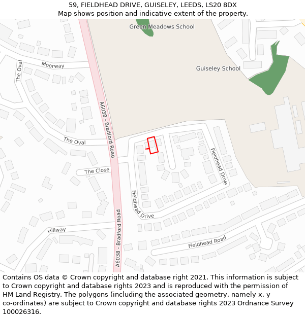 59, FIELDHEAD DRIVE, GUISELEY, LEEDS, LS20 8DX: Location map and indicative extent of plot