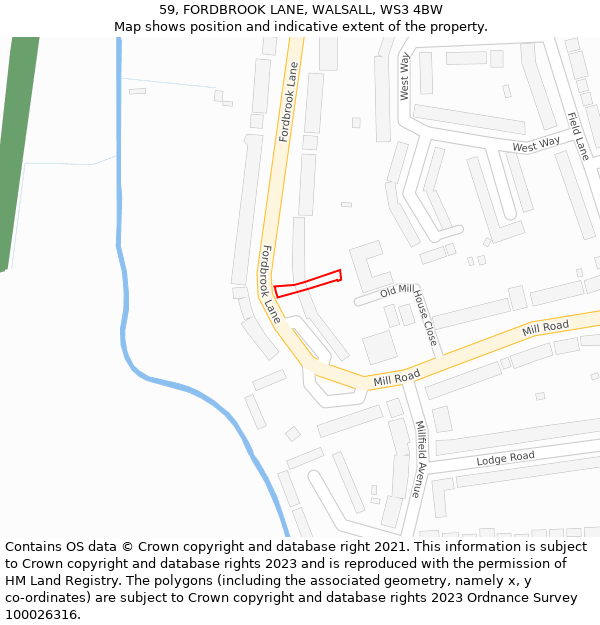 59, FORDBROOK LANE, WALSALL, WS3 4BW: Location map and indicative extent of plot