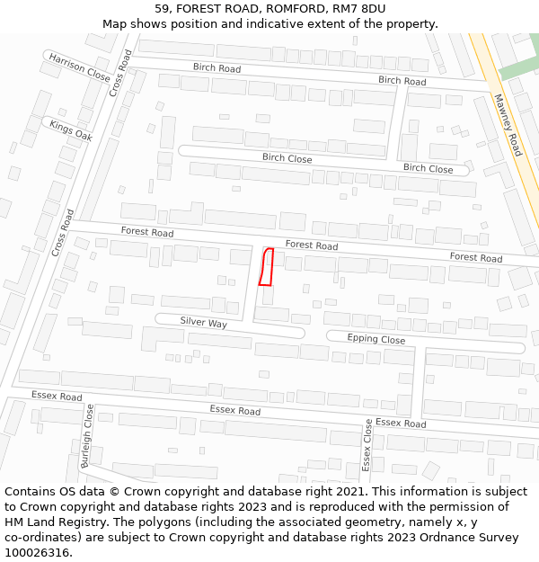 59, FOREST ROAD, ROMFORD, RM7 8DU: Location map and indicative extent of plot