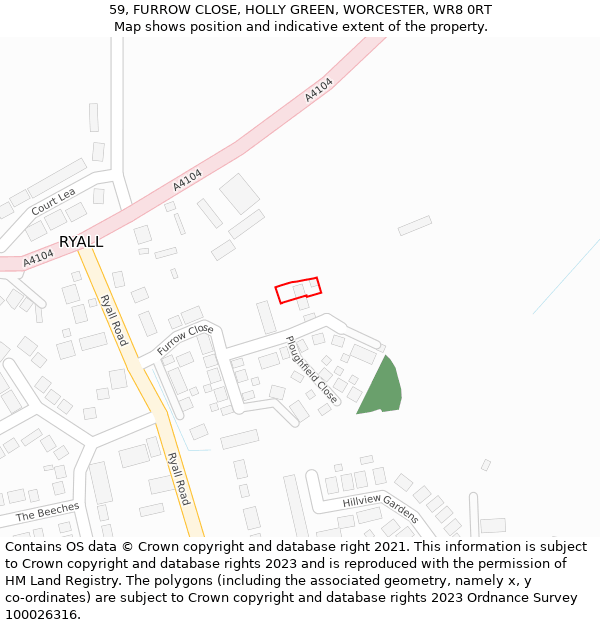 59, FURROW CLOSE, HOLLY GREEN, WORCESTER, WR8 0RT: Location map and indicative extent of plot
