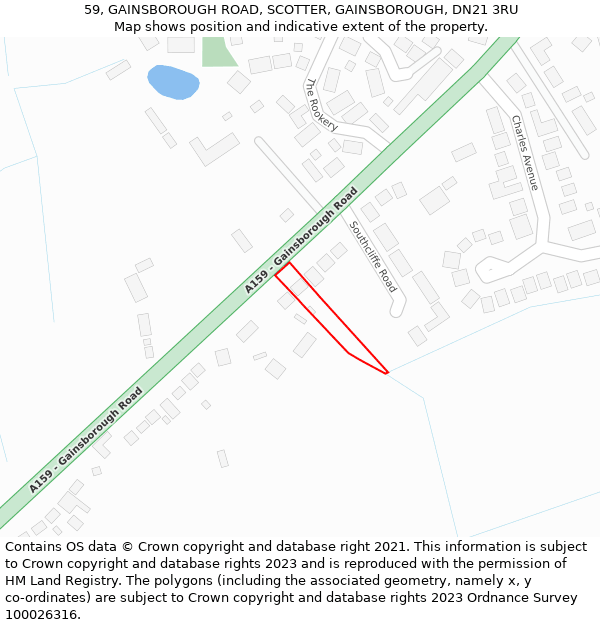 59, GAINSBOROUGH ROAD, SCOTTER, GAINSBOROUGH, DN21 3RU: Location map and indicative extent of plot