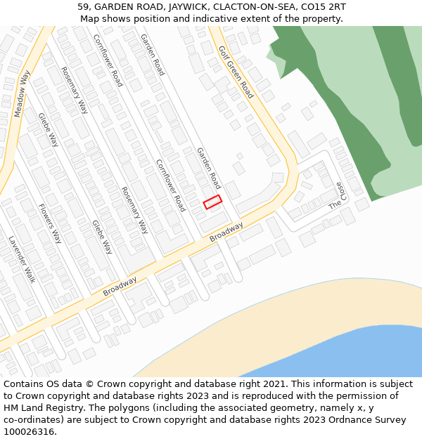 59, GARDEN ROAD, JAYWICK, CLACTON-ON-SEA, CO15 2RT: Location map and indicative extent of plot