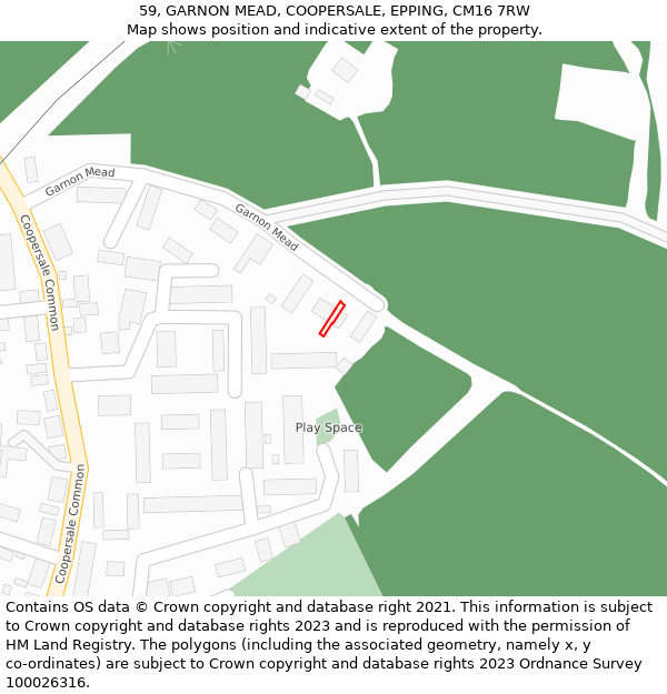 59, GARNON MEAD, COOPERSALE, EPPING, CM16 7RW: Location map and indicative extent of plot