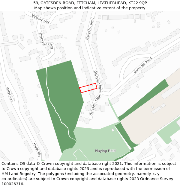 59, GATESDEN ROAD, FETCHAM, LEATHERHEAD, KT22 9QP: Location map and indicative extent of plot