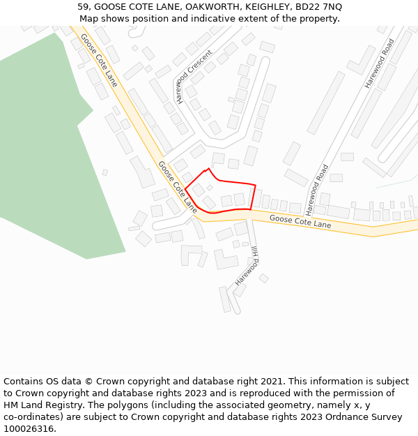 59, GOOSE COTE LANE, OAKWORTH, KEIGHLEY, BD22 7NQ: Location map and indicative extent of plot