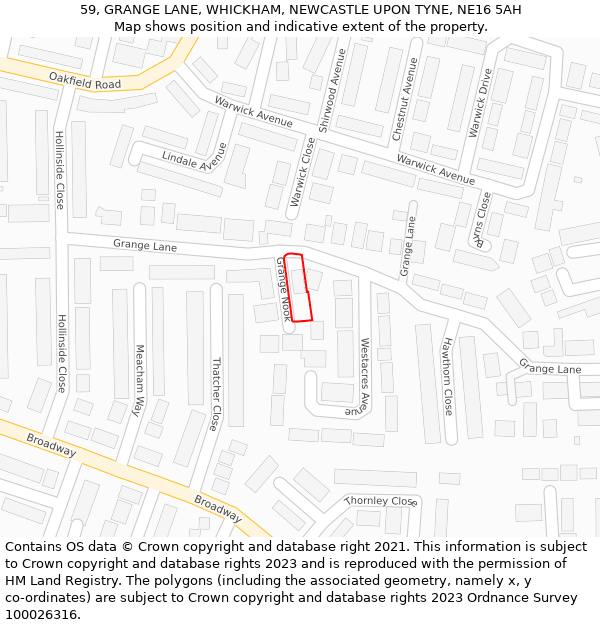 59, GRANGE LANE, WHICKHAM, NEWCASTLE UPON TYNE, NE16 5AH: Location map and indicative extent of plot