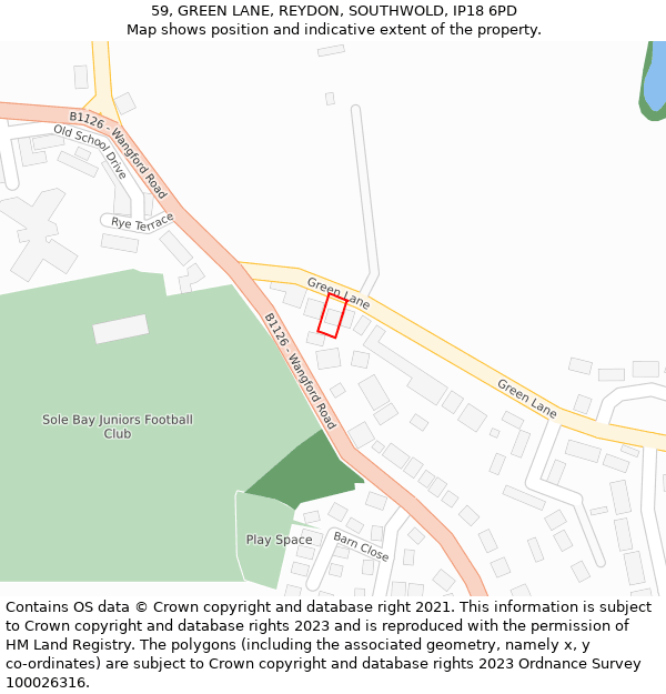 59, GREEN LANE, REYDON, SOUTHWOLD, IP18 6PD: Location map and indicative extent of plot