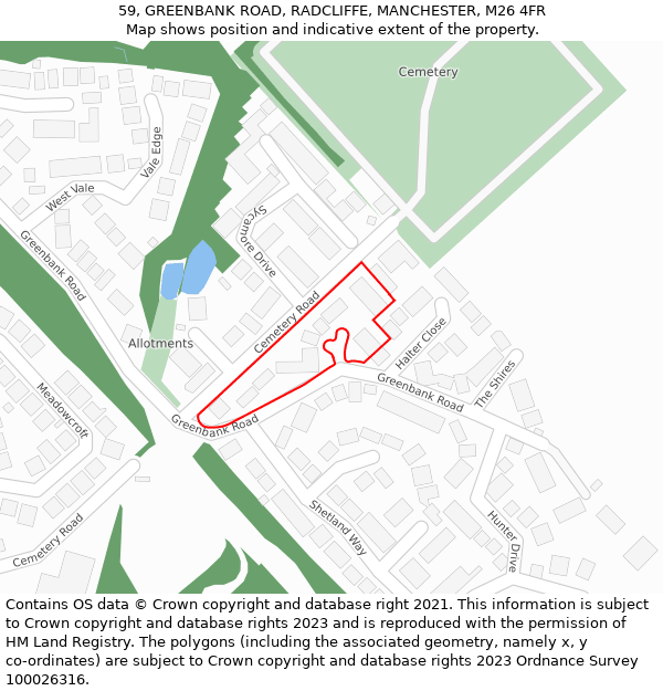 59, GREENBANK ROAD, RADCLIFFE, MANCHESTER, M26 4FR: Location map and indicative extent of plot