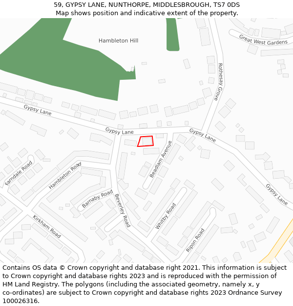 59, GYPSY LANE, NUNTHORPE, MIDDLESBROUGH, TS7 0DS: Location map and indicative extent of plot