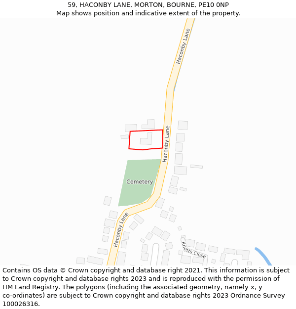 59, HACONBY LANE, MORTON, BOURNE, PE10 0NP: Location map and indicative extent of plot