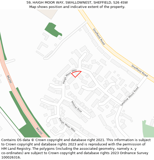 59, HAIGH MOOR WAY, SWALLOWNEST, SHEFFIELD, S26 4SW: Location map and indicative extent of plot