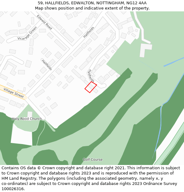 59, HALLFIELDS, EDWALTON, NOTTINGHAM, NG12 4AA: Location map and indicative extent of plot