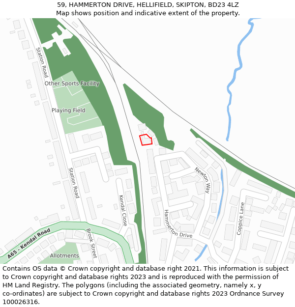 59, HAMMERTON DRIVE, HELLIFIELD, SKIPTON, BD23 4LZ: Location map and indicative extent of plot