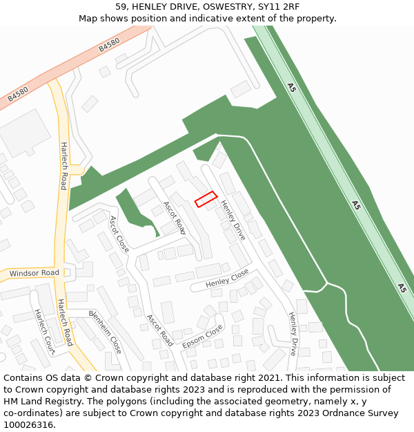 59, HENLEY DRIVE, OSWESTRY, SY11 2RF: Location map and indicative extent of plot