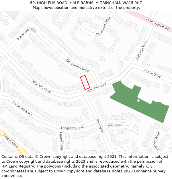 59, HIGH ELM ROAD, HALE BARNS, ALTRINCHAM, WA15 0HZ: Location map and indicative extent of plot