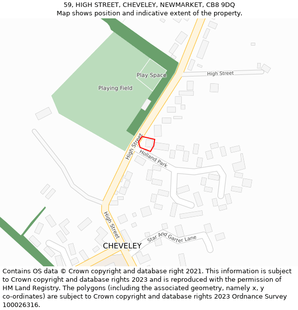 59, HIGH STREET, CHEVELEY, NEWMARKET, CB8 9DQ: Location map and indicative extent of plot