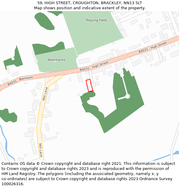 59, HIGH STREET, CROUGHTON, BRACKLEY, NN13 5LT: Location map and indicative extent of plot