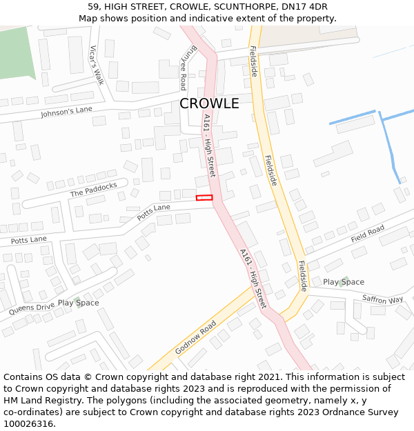 59, HIGH STREET, CROWLE, SCUNTHORPE, DN17 4DR: Location map and indicative extent of plot