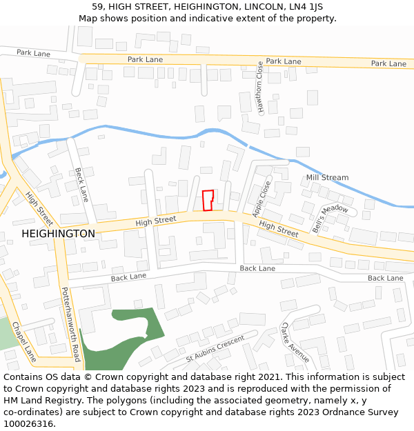 59, HIGH STREET, HEIGHINGTON, LINCOLN, LN4 1JS: Location map and indicative extent of plot