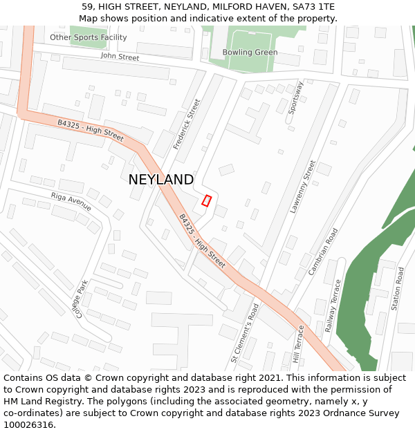 59, HIGH STREET, NEYLAND, MILFORD HAVEN, SA73 1TE: Location map and indicative extent of plot