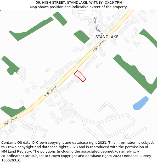 59, HIGH STREET, STANDLAKE, WITNEY, OX29 7RH: Location map and indicative extent of plot