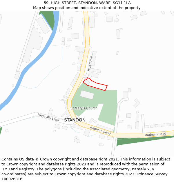 59, HIGH STREET, STANDON, WARE, SG11 1LA: Location map and indicative extent of plot