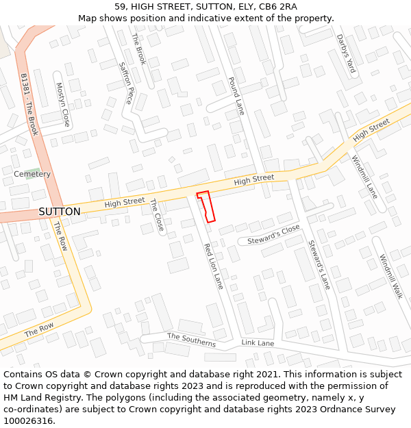 59, HIGH STREET, SUTTON, ELY, CB6 2RA: Location map and indicative extent of plot