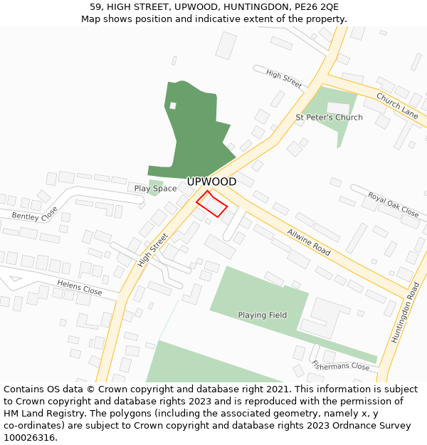 59, HIGH STREET, UPWOOD, HUNTINGDON, PE26 2QE: Location map and indicative extent of plot