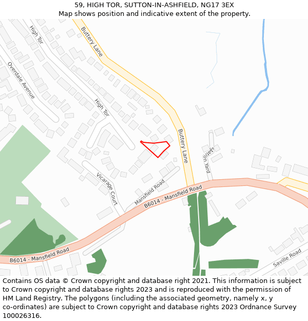 59, HIGH TOR, SUTTON-IN-ASHFIELD, NG17 3EX: Location map and indicative extent of plot