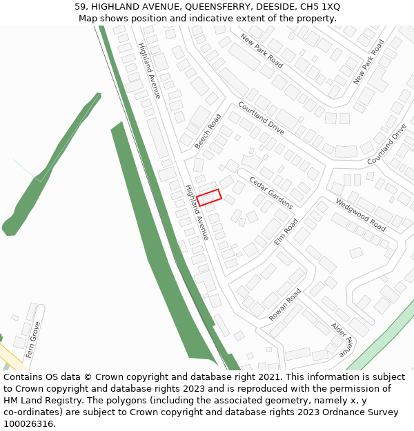 59, HIGHLAND AVENUE, QUEENSFERRY, DEESIDE, CH5 1XQ: Location map and indicative extent of plot