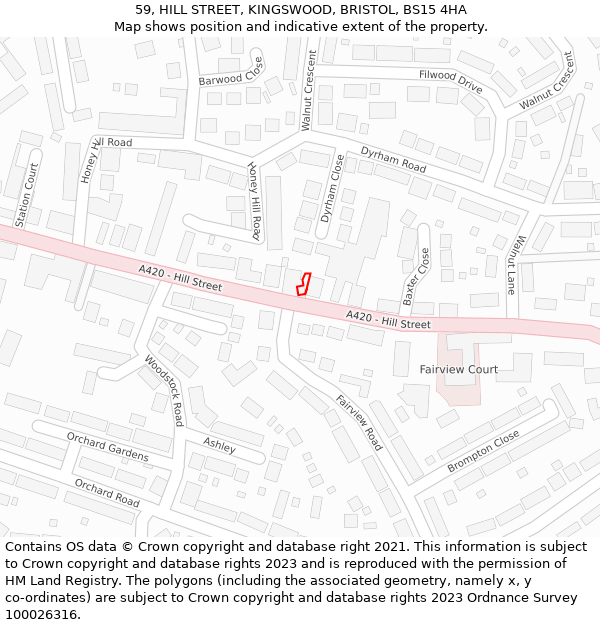 59, HILL STREET, KINGSWOOD, BRISTOL, BS15 4HA: Location map and indicative extent of plot