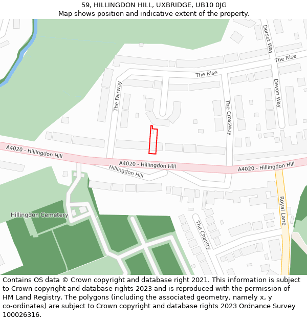 59, HILLINGDON HILL, UXBRIDGE, UB10 0JG: Location map and indicative extent of plot