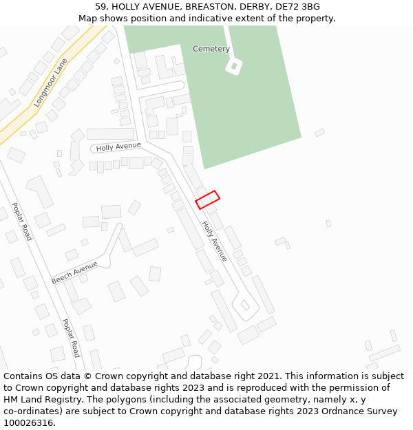 59, HOLLY AVENUE, BREASTON, DERBY, DE72 3BG: Location map and indicative extent of plot
