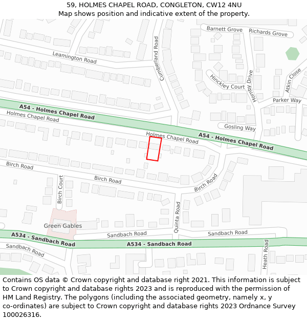 59, HOLMES CHAPEL ROAD, CONGLETON, CW12 4NU: Location map and indicative extent of plot