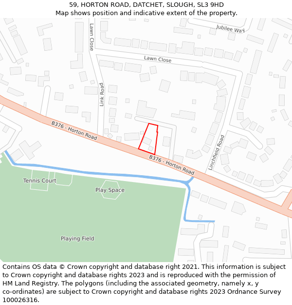 59, HORTON ROAD, DATCHET, SLOUGH, SL3 9HD: Location map and indicative extent of plot