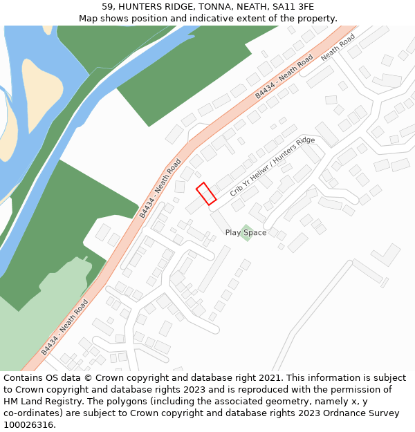 59, HUNTERS RIDGE, TONNA, NEATH, SA11 3FE: Location map and indicative extent of plot