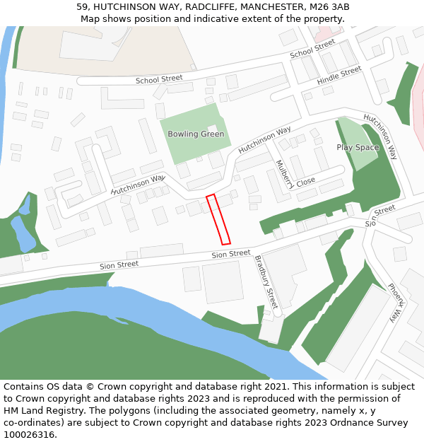 59, HUTCHINSON WAY, RADCLIFFE, MANCHESTER, M26 3AB: Location map and indicative extent of plot