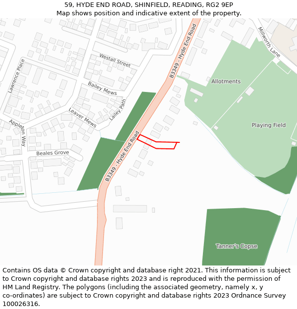 59, HYDE END ROAD, SHINFIELD, READING, RG2 9EP: Location map and indicative extent of plot