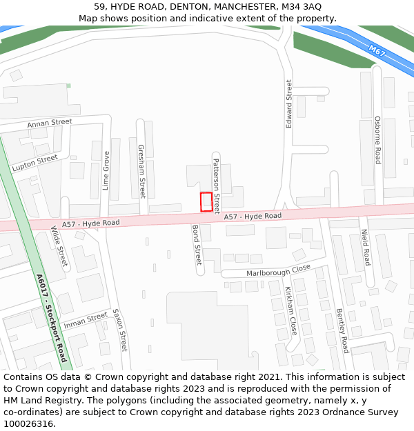 59, HYDE ROAD, DENTON, MANCHESTER, M34 3AQ: Location map and indicative extent of plot