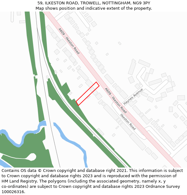 59, ILKESTON ROAD, TROWELL, NOTTINGHAM, NG9 3PY: Location map and indicative extent of plot