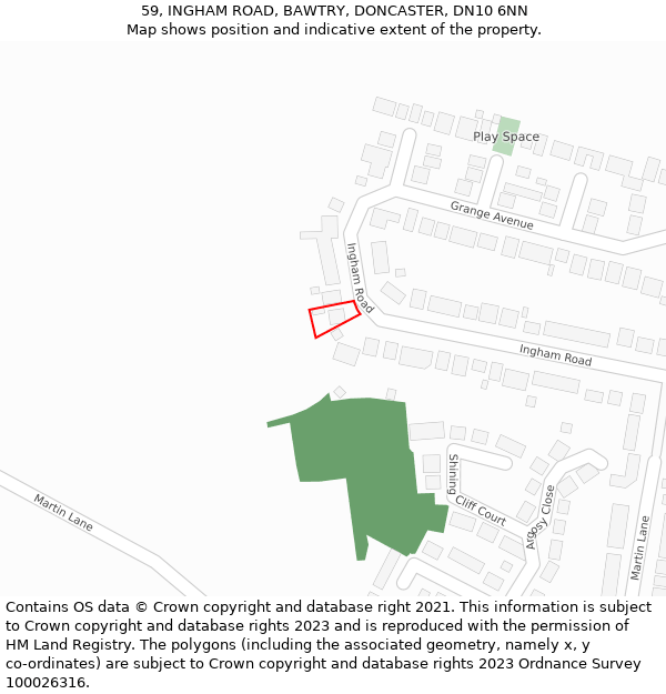 59, INGHAM ROAD, BAWTRY, DONCASTER, DN10 6NN: Location map and indicative extent of plot