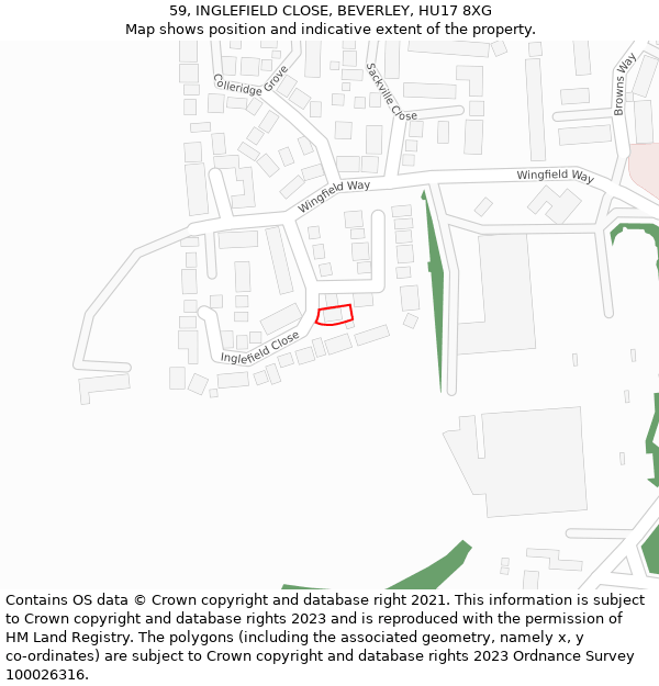 59, INGLEFIELD CLOSE, BEVERLEY, HU17 8XG: Location map and indicative extent of plot