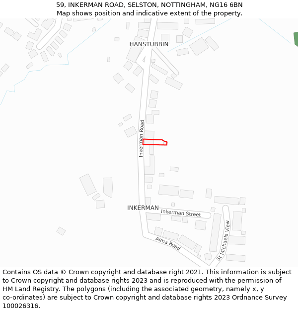 59, INKERMAN ROAD, SELSTON, NOTTINGHAM, NG16 6BN: Location map and indicative extent of plot