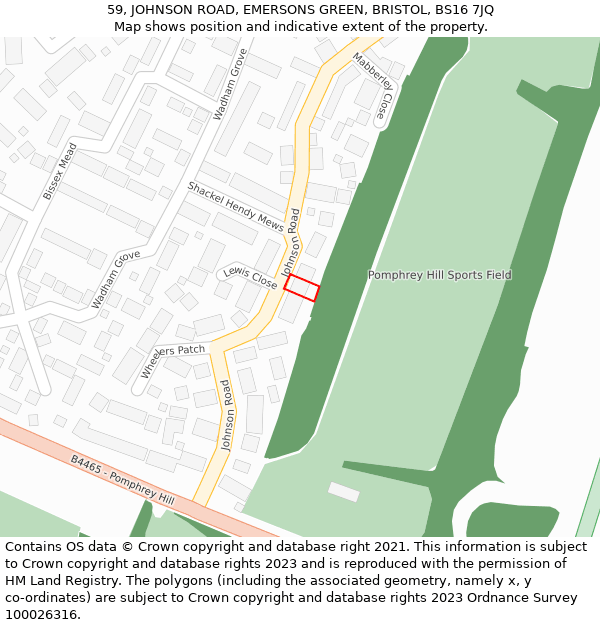 59, JOHNSON ROAD, EMERSONS GREEN, BRISTOL, BS16 7JQ: Location map and indicative extent of plot