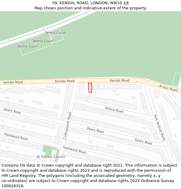 59, KENDAL ROAD, LONDON, NW10 1JE: Location map and indicative extent of plot