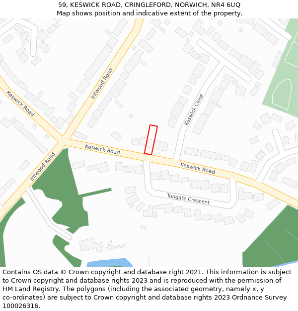 59, KESWICK ROAD, CRINGLEFORD, NORWICH, NR4 6UQ: Location map and indicative extent of plot