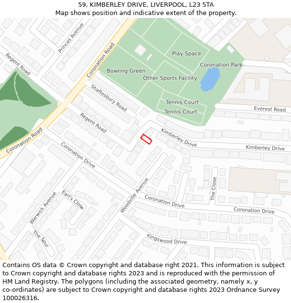 59, KIMBERLEY DRIVE, LIVERPOOL, L23 5TA: Location map and indicative extent of plot