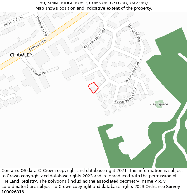 59, KIMMERIDGE ROAD, CUMNOR, OXFORD, OX2 9RQ: Location map and indicative extent of plot