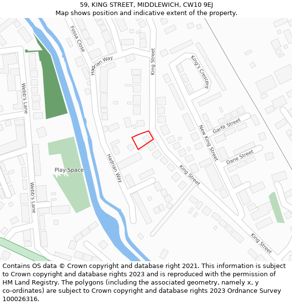 59, KING STREET, MIDDLEWICH, CW10 9EJ: Location map and indicative extent of plot