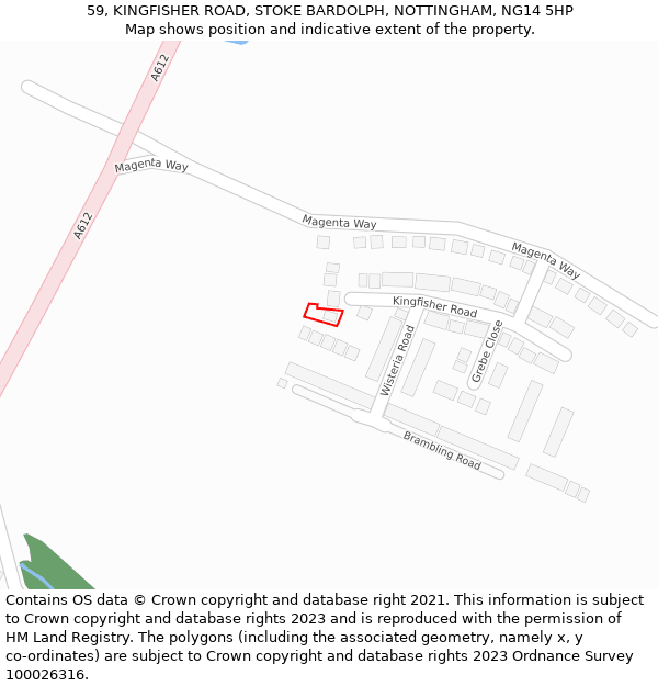 59, KINGFISHER ROAD, STOKE BARDOLPH, NOTTINGHAM, NG14 5HP: Location map and indicative extent of plot